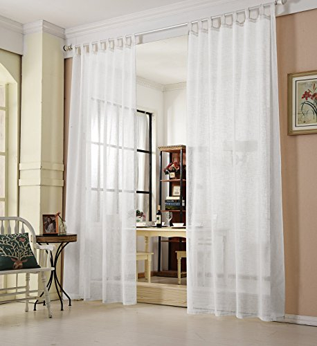 WOLTU Gardinen transparent mit Schlaufen Leinen Optik, Schlaufenschal Leinenvorhang im Landhausstil Stores Voile Fensterschal für Wohnzimmer Kinderzimmer Schlafzimmer, 140x225 cm Weiß (1 Stück)