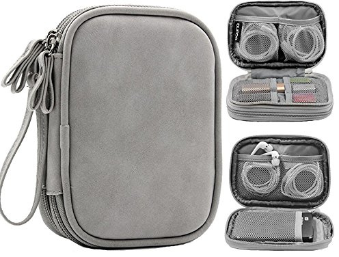 DUBENS Stöttålig väska för 2,5-tums Toshiba/Seagate/Samsung/WD Hard Drive HDD bärbar PU läder extern hårddisk, dubbla fack, USB-kablar och andra elektroniktillbehör (grå)