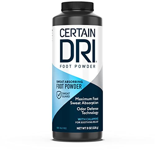 Certain Dri Foot Powder for Men & Women - Talc-Free, Maximum-Sweat Absorption & Odor Control - Calamine-Infused, Anti-Friction Formula - Gentle on Sensitive Skin - Shoe Deodorizer - 8 oz