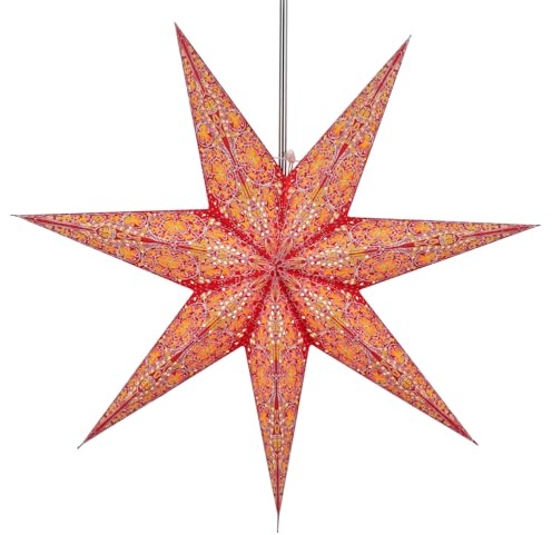 Faltbarer Advents Papierstern, 60 cm, hochwertig, Efendis rot | Handgefertigter Papierstern mit Silberbronze, stimmungsvolle Deko, TÜV geprüft, einfache Montage.
