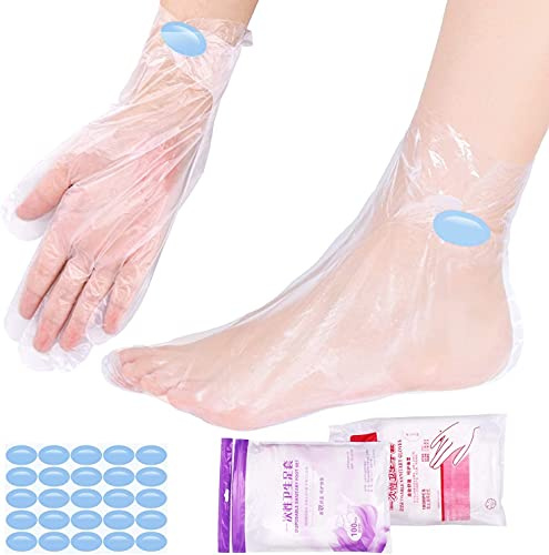 SelfTek 200 Stück Paraffinwachs, Einweg-Plastikbeutel für Hand- und Fuß, für Pediküre, Hot Spa, Wachs, Behandlung, thermische Paraffinwachs-Therapie mit 200 Aufklebern für den perfekten Verschluss