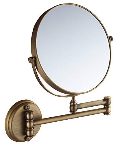 Hendalino Kosmetikspiegel mit 1X/3X fache Vergrößerung Doppelseitig klappbar Wandspiegel Messing Rasierspiegel 360°Schwenkbar Rund Wandmontage Schminkspiegel für Bad Zuhause Spa und Hotel Gold 20cm