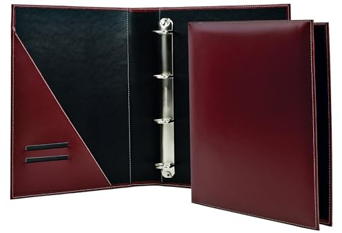 DELMON VARONE - Classeur à anneaux personnalisable DIN A4 Cambridge Top Grain en cuir rouge - Chemise à dossier en qualité supérieure - Porte-documents pour les documents importants (organisateur)