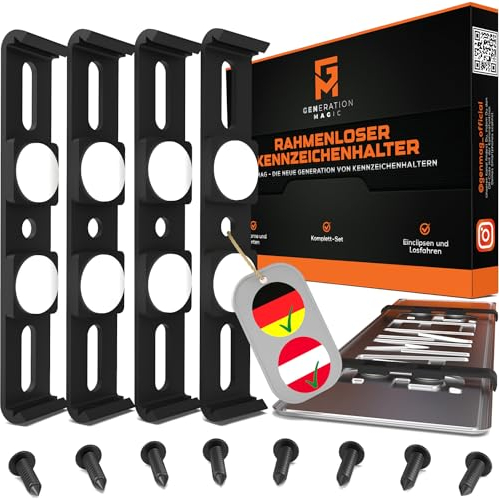 GENMAG® Kennzeichenhalter Rahmenlos [Legal & Universal] Nummernschildhalterung Auto | Rahmenlose Kennzeichenhalter für Autos | Kennzeichenhalterung Rahmenlos | Nummernschildhalter für 2 Kennzeichen
