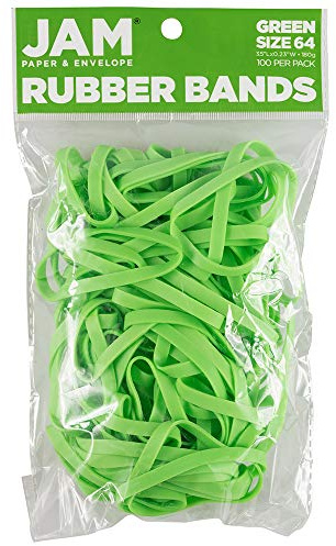 JAM PAPER Hållbara gummiband – storlek 64 – gröna gummiband – 100/pack