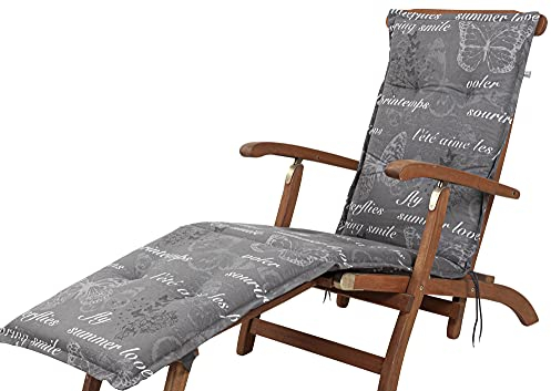 KETTtex 2385 Auflage Deckchair Bali grau Schmetterlinge 190x49x6 cm (ohne Stuhl)