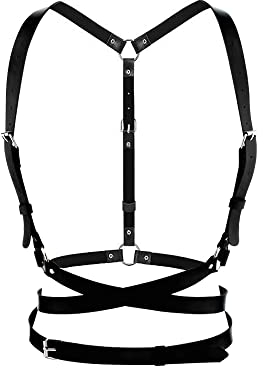 TOFBS Punk Waist Harness Belt Leather Body Chest Chain Black Goth Vest Belt Adjustable Body Jewelry for Women Girls Cosplay Party Rave Halloween Costume (#2)