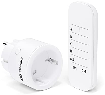 conecto® Set di prese wireless: 1 prese wireless e 1 telecomando, uso interno, 2300 watt, design compatto, bianco