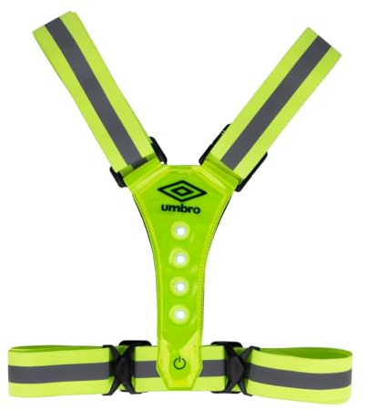 Umbro Gilet Running - Gilet Reflechissant - Gilet Velo Clignotant - Gilet Velo de Course Réfléchissant avec 8 LED - Gilet Lumineux Velo - Gilet de Securite - Gilet Jaune Velo