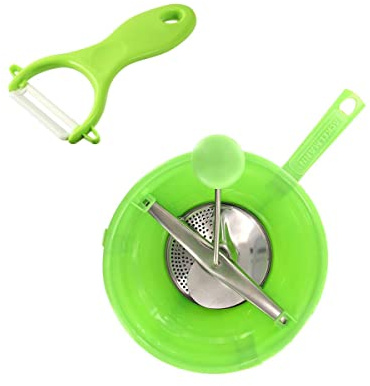 Fackelmann 9982550 - Juego de 2 utensilios especiales para puré, pelador de cerámica, molinillo de verduras manual, plástico, acero inoxidable, cerámica, 13 cm y 24 cm