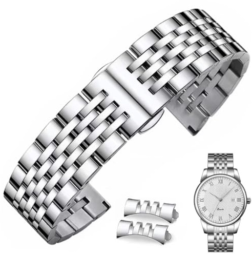 FOUUA Metall Uhrenarmband aus Edelstahl mit Geradem und Gebogenem Ende Premium Uhrenarmband aus Massivem Edelstahl Armbänder 16mm 18mm 19mm 20mm 22mm für Männer und Frauen