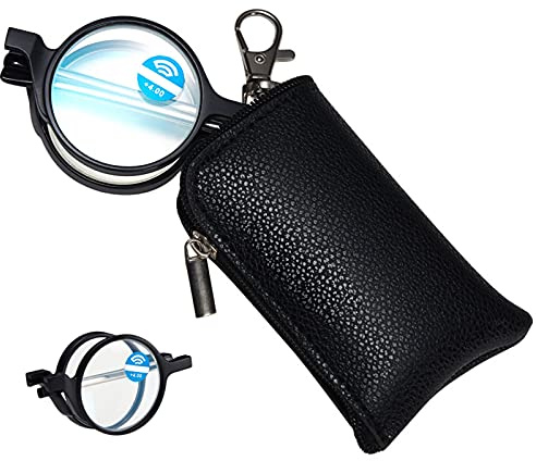TBHOME Falten Blaues Licht Blockierende Lesebrille Mit Pu -Hülle, Mini -Taschenleser Brille Für Männer Und Frauen, Die Für Verschiedene Gesichtsformen Geeignet Sind/Black/2.5