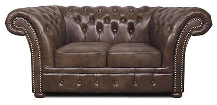 Chesterfield fåtölj Winfield Basic läder | vit | 2 till 4 veckors leveranstid (Cloudy Dark Brown, 2-sitsig)