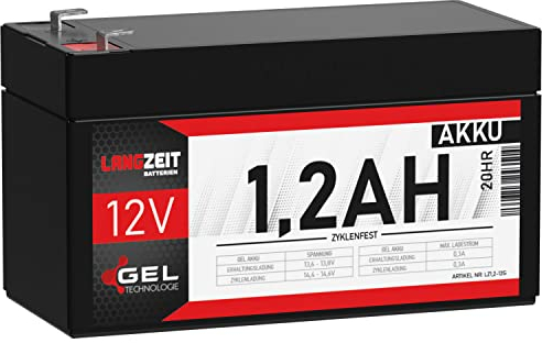 LANGZEIT Batteria 12V 1,2Ah GEL al Piombo Ricaricabile Sigillata Ermetica – per UPS, auto e moto elettriche per bambini, Backup, Allarmi e Sistemi di Videosorveglianza sostituisce 1,3Ah AGM