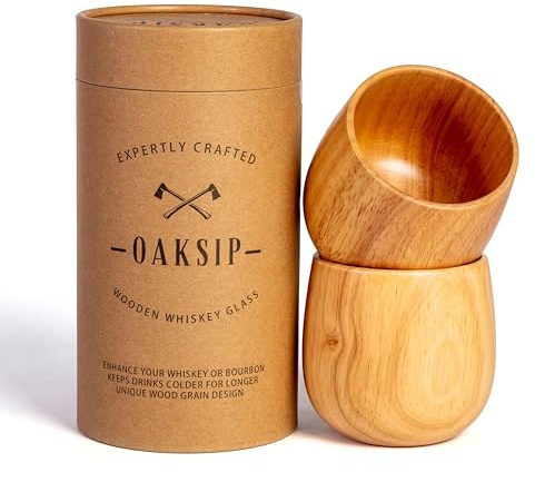 Oaksip The Original Bourbon - Vaso de madera para beber, regalo para hombres, vidrio de madera acabado antiguo, gran regalo de whisky para hombres, papá o hermano (paquete de 2)