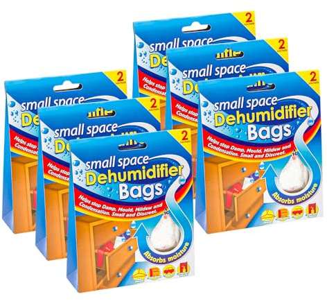 Small Space Dehumidifier Bags Pack of 6 (12 Sachets Total) – Moisture Absorber for Wardrobes, Drawers, Caravans, Cupboards & Small Rooms – Prevent Damp, Mould, Mildew & Condensation