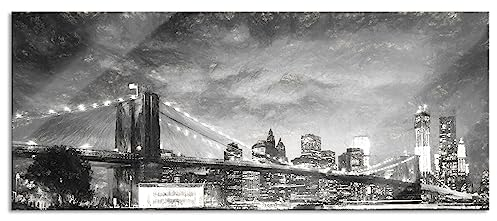 Pixxprint Glasbild Panorama, Wandbild aus Echtglas, Skyline New York, 100x40 cm, inkl. Aufhängung und Abstandshalter