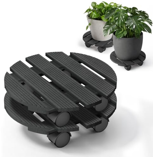 XMTECH WPC Pflanzenroller 30cm 100kg Tragkraft 2 Stück Anthrazit | Wetterfest und pflegeleicht, für Garten, Balkon und Innenbereiche, Bodenschonende Rollen ermöglichen einfaches Verschieben