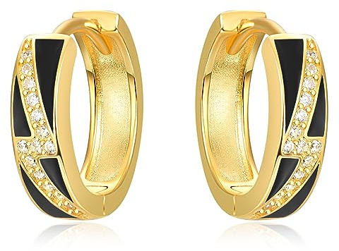 TANGPOET Herren Ohrringe Silber 925 Schwarz Gold Blitz Ohrring Männer Klappcreolen Creolen Klein Ohrschmuck Geschenke für Frauen Damen Jungen Mädchen