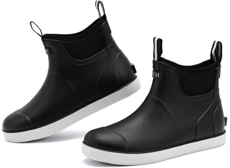 Rumkok Gummistiefel Herren Halbhoch, Grundlegend Wasserdicht Atmungsaktiv Stiefeletten, Anti-Rutsch Mode PVC Schwarz Chelsea-Stiefel, Gummistiefel Herren, Schwarz, 45 EU