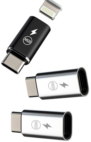 Adattatore caricabatterie rapido da 65 W femmina a USB C maschio (confezione da 3) per Apple IPhone15 Pro Max Plus per iPad Air Mini, compatibile con Samsung Galaxy S21 S22 S23 Ultra Z Flip Type C