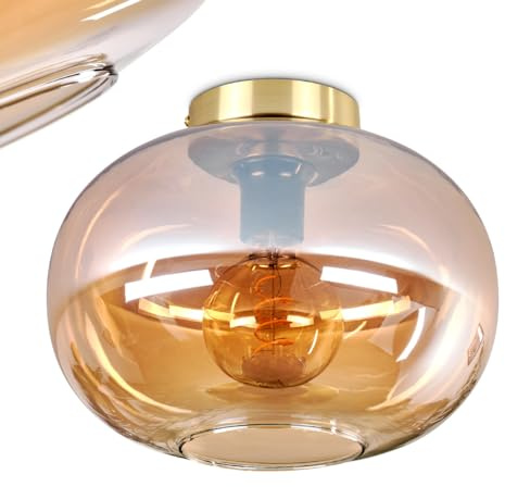 HOFSTEIN Deckenleuchte Apedo, Deckenlampe aus Metall/Glas in Goldfarben/Schwarz/Rauchfarben, moderne Leuchte im Retro/Vintage-Design (Ø 30 cm), E27, Esszimmer, Schlafzimmer, Wohnzimmer, Küche