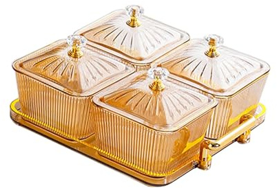 F Fityle Plats de Service divisés, 4 Compartiments, Assiette de Fruits secs, Bols Amovibles avec Couvercle, Plateau de collation pour Bonbons, Noix, Mariage, Brun