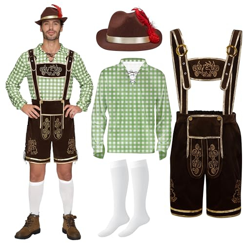 Spooktacular Creations Ensemble de costumes pour homme à carreaux verts pour l'Oktoberfest allemand bavarois pour Halloween, fête et festival de la bière XXL