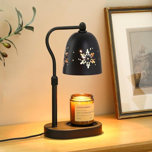 Noctiluxia Kerzenwärmer Lampe mit 3 Glühbirnen - Upgraded Print Cutout Design, Kerzenlampe mit Timer & Dimmer, Höhenverstellbare Home Decor Lampe, Metall Kerzenlampe für Jar Candles (Schwarz)