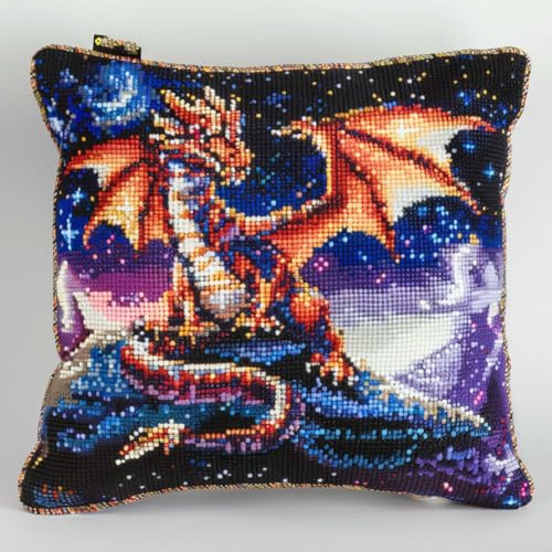 RKFLGEW Haken-Knüpfset，Cartoon-Drachen-Kissen-Herstellungsset，Anime-Tiere，Diy-Knüpfkissen，Wurfkissenmatte，Stick-Bastelsets Für Anfänger Mit Aufgedrucktem Muster，Heimdekoration 43x43cm