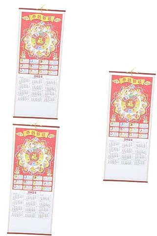 Tofficu 3stücke Wandschmuck Kalender Hochwertiger Wandkalender Im Chinesischen Stil Für Jahr Des Drachen Dekorativer Monatskalender Für Familie Und Freunde Zur Neujahrsfeier