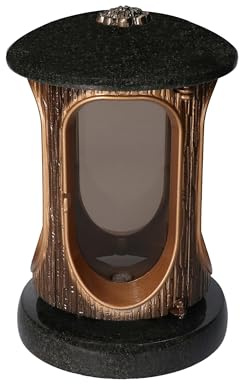 Stilvolle Grablaterne Granit Schwedische Black Höhe 23 cm/Ø 15 cm Bronze mit Rosette