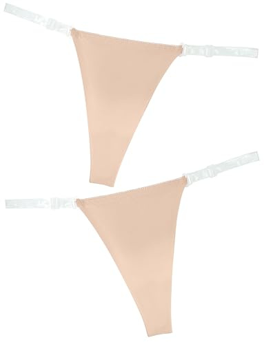 Invisible Thongs for Women Clear Strap G String Thongs 2 Pack T-back Tangas Hipster Briefs Nude S