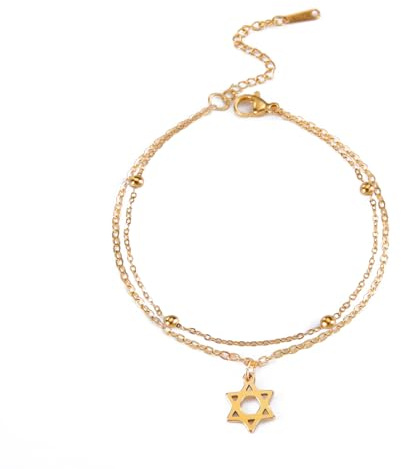 EUEAVAN Star of David Bracelet Jewish Jewish Prayer Bracelet Hebrew Judaica Anklets Star Hexagram Pendant Protection Amulet Jewelry Hanukkah Gifts for Women (gold)