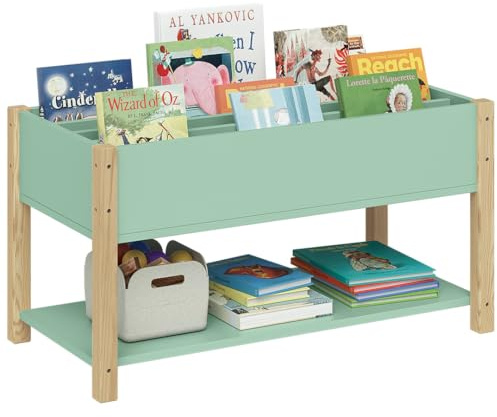 Bellabino Teme Kinderbücherregal, 4 Fächer, Ablagefach, Mintgrün/Natur | Montessori Bücherregal Holz 80x40x44 cm, Kinderregal für Kinderzimmer & Spielzimmer, Bücherregal für Kinder, Spielzimmer Deko