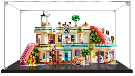 Figuren-Displaybox für LE-GO für 42604 Heartllake City Einkaufszentrum, Acryl, staubdicht, transparent, benutzerdefinierte Vitrine (kein Modell) (schwarz + 2 mm)