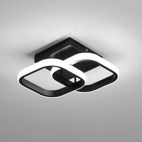 Comely Plafoniera LED da soffitto a doppio quadrato moderna, con rifiniture nere, 22W. Lampada LED per diversi ambienti come camera da letto e soggiorno. Luce bianca fredda 6500K, 24cm