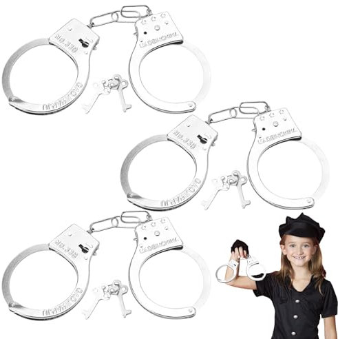 3 Stück Handschellen Kinder, Spielzeug Handcuffs, Handschellen Polizei, Spielzeug Handcuffs Aus Metall Mit 6 Schlüssel, Geeignet Für Mottoparty,Karneval,Fasching,Halloweenräuber- Und Polizeispiele
