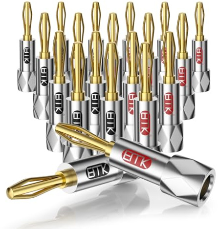EMK Cosses Banane à Serrage Sécurisé Dorées à l'Or 24K - Connecteurs Fermés pour Câbles Enceintes, Home Cinéma, Ampli, Récepteur A/V et Prises Murales(20 Pièces)