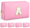 VONMELLI Trousse Trucchi Donna Borsa Cosmetica con Iniziali Da Viaggio,Borsa Portatile per Articoli Da Toeletta Organizer Impermeabile PU Beauty Case per Ragazze Amica Regalo Donna Compleanno Rosa A