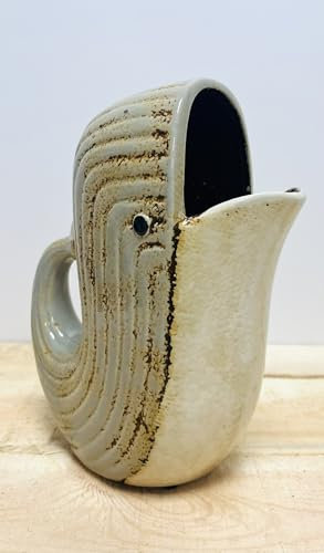 Decorative Ceramic Whale Pitcher, 1 Litre, Blue-Grey and White | Fish-Shaped, Water Jug with Handle
