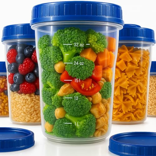 Checkmart Plastic Soup Containers Freezing, Microwave Safe - 1000ml, 1 Litre - [6 Pack] - Deli With Twist Top Lids, Food Storage Freezer - Airtight Plastic Containers - Dishwasher Safe BPA-Free