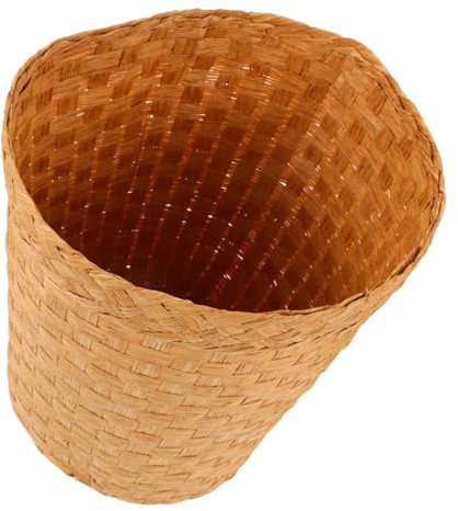DECHOUS Woven Bamboo Trash Basket Handcrafted Wicker Wastebasket Natural Wood Tone Versatile Storage Bin for Home Office Bedroom Bathroom