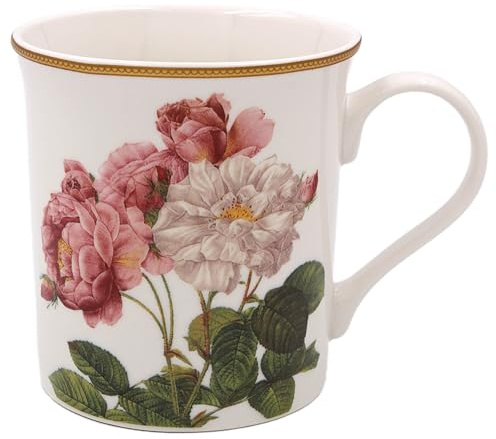 The Leonardo Collection Redoute Rose Tasse Pierre-Joseph Redoute, tasses à thé et café pour boissons chaudes | Tasses en porcelaine fine imprimées pour la cuisine et la maison | Tasses en céramique