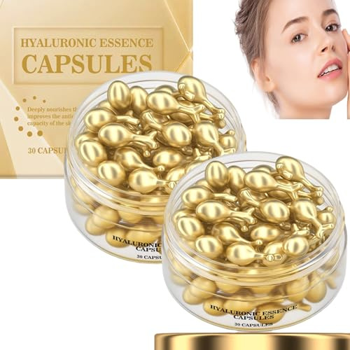 Sérum anti-âge à l'acide hyaluronique et à la vitamine E pour le visage. Hydratation intense, cible les ridules, lifting des rides et essence raffermissante (60 gélules)