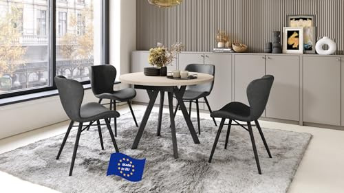 Design Esstisch rund Almo Beige / Schwarz matt ausziehbar 90 cm bis 145 cm runder Esszimmertisch Küchentisch rund Funktionstisch oval kitchen table Esszimmer dining table Ausziehtisch Konsolentisch