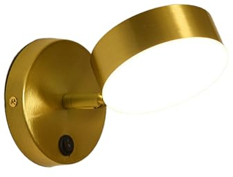 NICRX Moderne Wandleuchte aus Messing mit Schalter–Verstellbare LED-Wandleuchte mit 3 Farbtemperaturen,Schwenkbar Wandlampe Innen für Schlafzimmer,Wohnzimmer,Flur und Hotel (B)