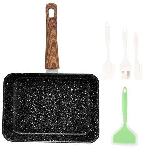 LEKEFETO Tamagoyaki, padella rettangolare giapponese, Omlette giapponese con manico rimovibile, padella antiaderente per uova, pancetta, cucina domestica, 15,5 x 19 cm