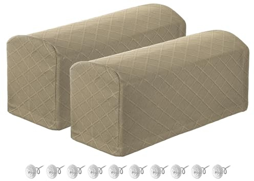 QUARKZMAN 2 Stück Armlehnenschoner Sofa, Rautenmuster Armlehnenbezug für Armlehnen weiche Armlehnenkissen Zuhause Büro Elbow Discomfort - Khaki