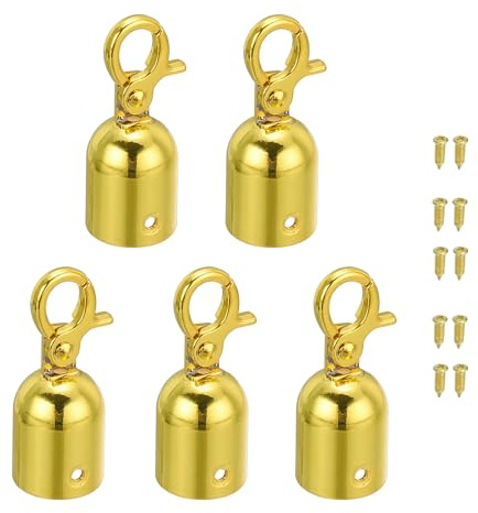 PATIKIL 0.8x2 Stanchion Rope End Stopper, 5 Pack Cord End Caps Barrier Rope End Cap Snap Hooks for Crowd Control Queue Divider, Golden